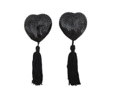 Love In Leather Heart Shape Nipple Tassels - Black - Breast and Nipple Toys